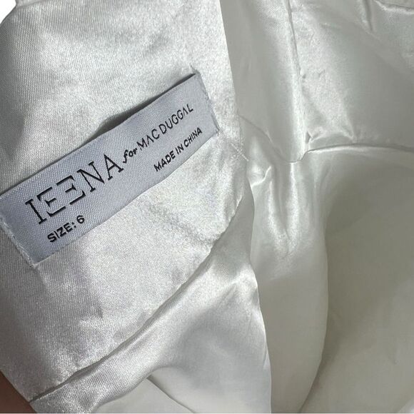 Ieena Mac Duggal Sz 6 White Ruffle Shoulder Empire Waist Deep V-Neck Dress 48952 - Picture 3 of 9